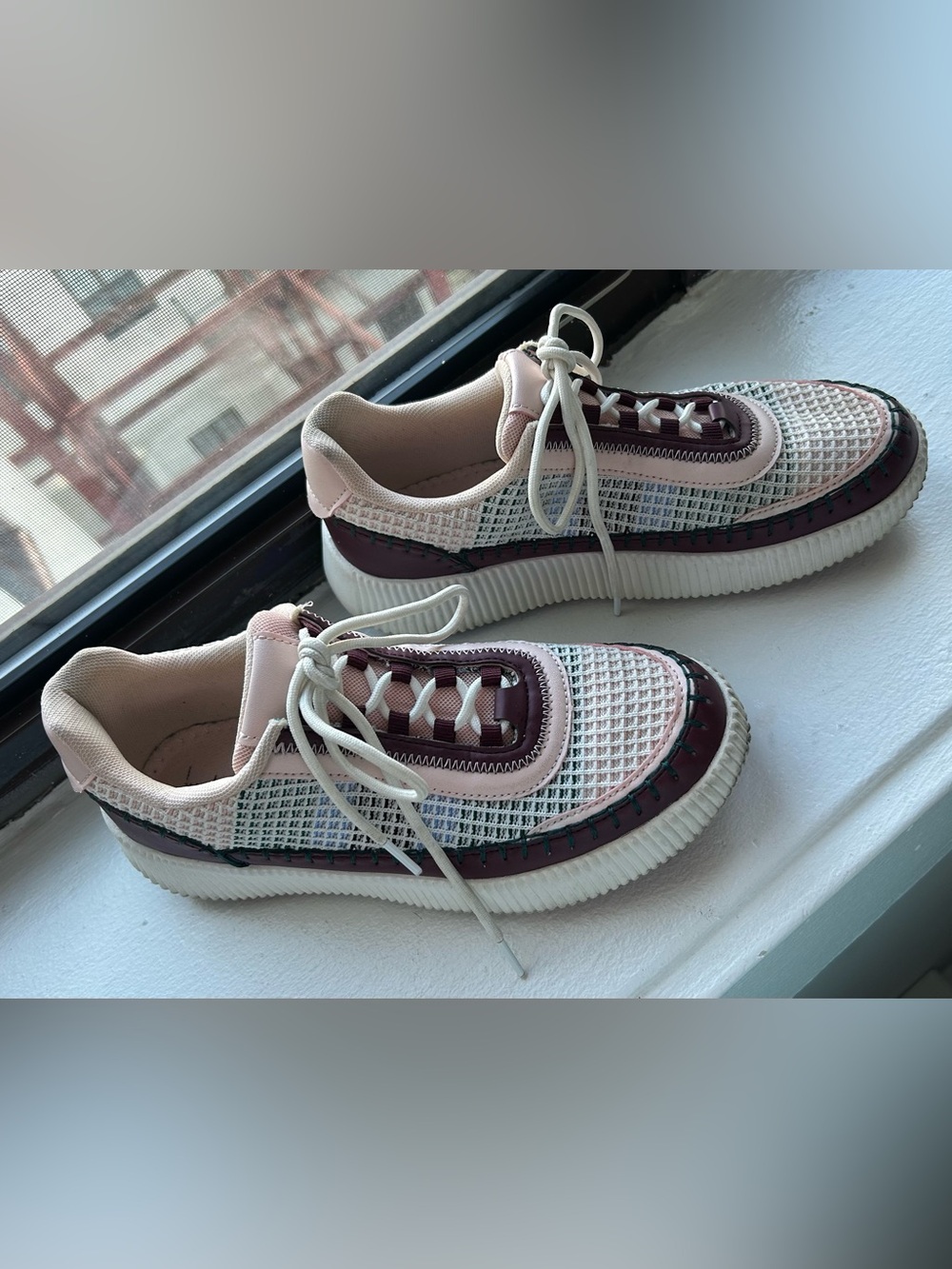 Women's Pink and Burgundy Nicole Miller Mesh Platform Sneakers Size 8.5